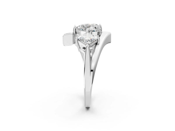 Platinum Three-Stone Heart Cut Tension Band Ring with Four-Prong Setting