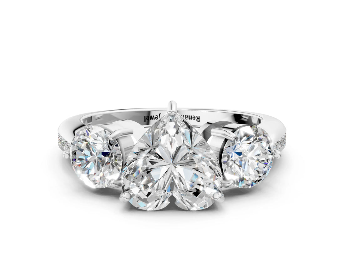 Platinum Three-Stone Heart Diamond Channel Set Engagement Ring with Prong Setting_3