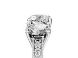 Platinum Three-Stone Heart Diamond Milgrain Pave Band with Prong Setting 5