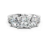 Platinum Three-Stone Heart Diamond Milgrain Pave Band with Prong Setting
