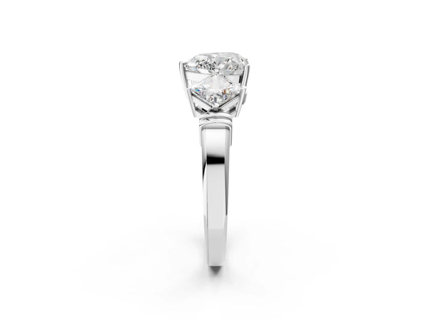 Platinum Heart-Shaped Three Stone Engagement Ring Setting with On-Point Princess Side Stones