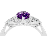 Platinum Three-Stone Marquise Cut Amethyst Ring with Pear  Side Stones in Four-Prong Setting_58