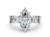 Platinum Three-Stone Marquise Cut Cut Classic Band Prong Setting Ring_7