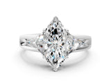 Platinum Three-Stone Marquise Cut Cut Diamond Ring with Trillion Side Stones on a Split Shank Band_13