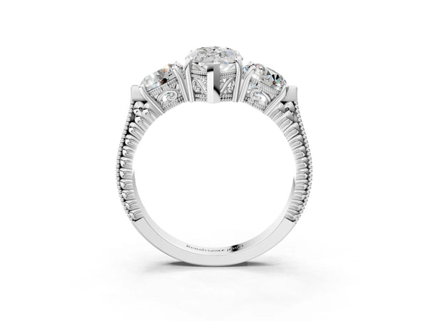 Platinum Marquise Vintage Three Stone Engagement Ring Setting