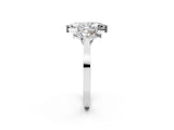 Platinum Three-Stone Marquise Cut Diamond Cathedral Engagement Ring with Prong Setting_8