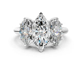 Platinum Three-Stone Marquise Cut Diamond Engagement Ring with Prong Setting on a White Gold Band_18
