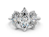 Platinum Three-Stone Marquise Cut Diamond Engagement Ring with Prong Setting on a White Gold Band_42