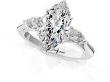 Platinum Three-Stone Marquise Cut Diamond Ring with Pear  Side Stones in Four-Prong Setting_17