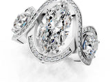 Platinum Three-Stone Marquise Cut Diamond Wave Pave Band with Prong Setting_20