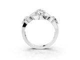 Platinum Three-Stone Marquise Cut Diamond Wave Pave Band with Prong Setting_22