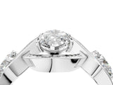 Platinum Three-Stone Marquise Cut Diamond Wave Pave Band with Prong Setting_23