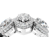 Platinum Three-Stone Marquise Cut Halo Diamond Milgrain Band with Four-Prong Setting_11