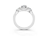 Platinum Three-Stone Marquise Cut Moissanite Ring with Pear  Side Stones in Four-Prong Setting_57