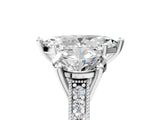 Platinum Three-Stone Marquise Diamond Milgrain Pave Band with Prong Setting