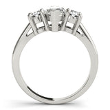 Platinum Three-Stone Marquise Diamond Solitaire with Round Accents and Prong Setting on a Classic Band