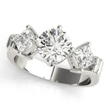 Platinum Three-Stone Marquise and Princess Cut Diamond Ring with Channel Band and Four-Prong Setting