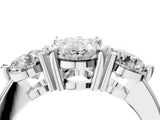 Platinum Three-Stone Oval Brilliant Cut Solitaire Ring with Prong Setting on a Classic Band 4