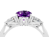 Platinum Three-Stone Oval Cut Amethyst Ring with Pear  Side Stones in Four-Prong Setting_58