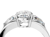Platinum Three-Stone Oval Cut Cut Diamond Ring with Trillion Side Stones on a Split Shank Band_23