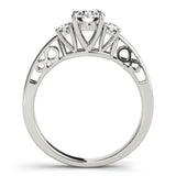 Platinum Three-Stone Oval Cut Diamond Cathedral Engagement Ring with Prong Setting