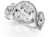 Platinum Three-Stone Oval Cut Diamond Wave Pave Band with Prong Setting_14