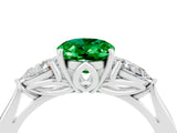 Platinum Three-Stone Oval Cut Emerald Ring with Pear  Side Stones in Four-Prong Setting_58