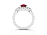 Platinum Three-Stone Oval Cut Garnet Ring with Pear  Side Stones in Four-Prong Setting_63