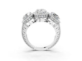 Platinum Three-Stone Oval Cut Halo Diamond Milgrain Band with Four-Prong Setting_10