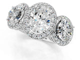 Platinum Three-Stone Oval Cut Halo Diamond Milgrain Band with Four-Prong Setting_8