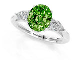 Platinum Three-Stone Oval Cut Peridot Ring with Pear  Side Stones in Four-Prong Setting_55