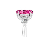 Platinum Three-Stone Oval Cut Pink Sapphire Ring with Pear  Side Stones in Four-Prong Setting_59
