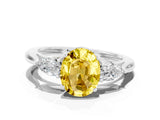Platinum Three-Stone Oval Cut Yellow Sapphire Ring with Pear  Side Stones in Four-Prong Setting_54