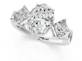 Platinum Three-Stone Oval and Princess Cut Diamond Ring with Channel Band and Four-Prong Setting_17