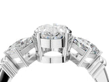 Platinum Three-Stone Oval and Princess Cut Diamond Ring with Channel Band and Four-Prong Setting_20