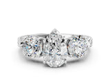 Platinum Three-Stone Pear Cut Cut Milgrain Band Prong Setting Ring_13