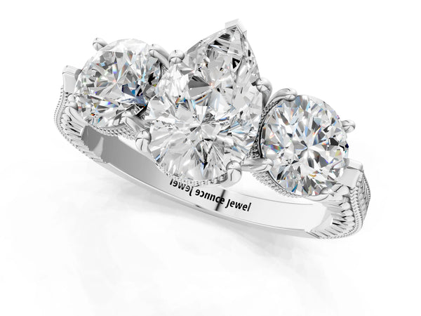 Platinum Pear-Shaped Vintage Three Stone Engagement Ring Setting