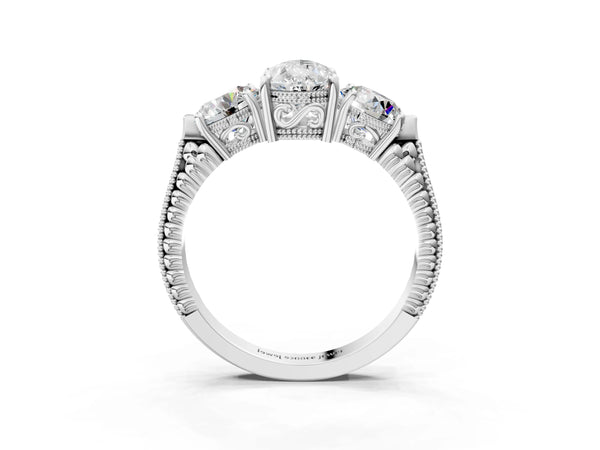 Platinum Pear-Shaped Vintage Three Stone Engagement Ring Setting