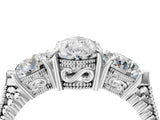 Platinum Three-Stone Pear Cut Cut Milgrain Band Prong Setting Ring_17