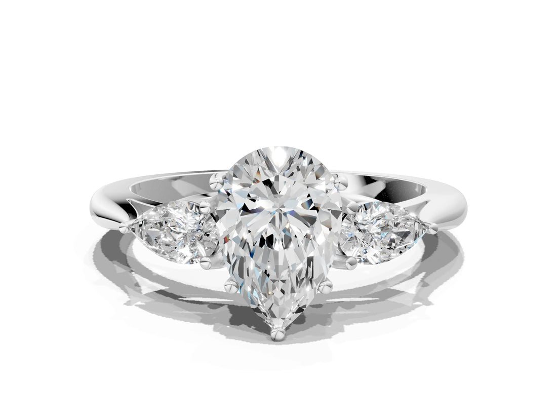 Platinum Three-Stone Pear Cut Diamond Ring with Pear  Side Stones in Four-Prong Setting_16