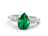 Platinum Three-Stone Pear Cut Emerald Ring with Pear  Side Stones in Four-Prong Setting_54