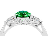 Platinum Three-Stone Pear Cut Emerald Ring with Pear  Side Stones in Four-Prong Setting_58