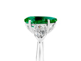 Platinum Three-Stone Pear Cut Emerald Ring with Pear  Side Stones in Four-Prong Setting_59