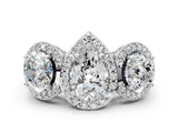 Platinum Three-Stone Pear Cut Halo Diamond Milgrain Band with Four-Prong Setting_7