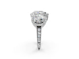 Platinum Three-Stone Pear Cut Halo Diamond Milgrain Band with Four-Prong Setting_9