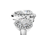 Platinum Three-Stone Pear Cut Halo Diamond Ring with Pave Band and Four-Prong Setting_36