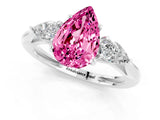 Platinum Three-Stone Pear Cut Pink Sapphire Ring with Pear  Side Stones in Four-Prong Setting_55