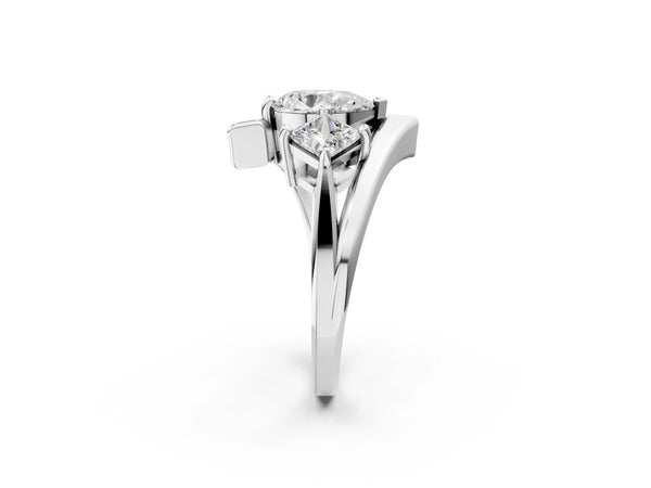 Platinum Three-Stone Pear Cut Tension Band Ring with Four-Prong Setting