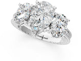 Platinum Three-Stone Pear Diamond Milgrain Pave Band with Prong Setting 1