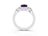 Platinum Three-Stone Princess Cut Amethyst Ring with Pear  Side Stones in Four-Prong Setting_57